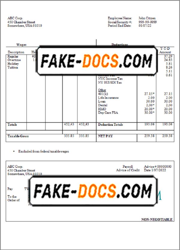 neat desk pay stub template in Word and PDF format