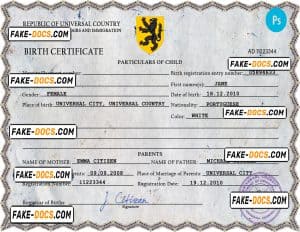 champion vibe universal birth certificate PSD template, fully editable