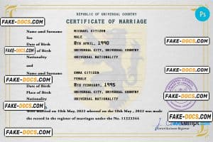 fine universal marriage certificate PSD template, fully editable