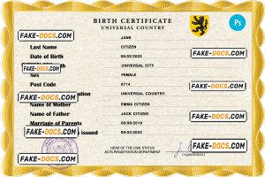 birthverse universal birth certificate PSD template, completely editable