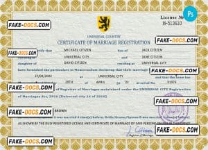 sight universal marriage certificate PSD template, completely editable