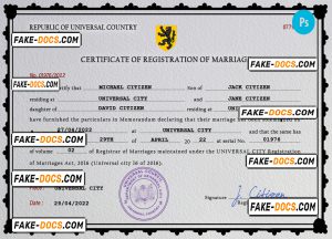 spellbound universal marriage certificate PSD template, fully editable
