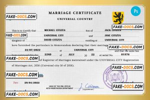 destiny universal marriage certificate PSD template, completely editable