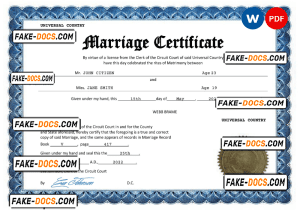 happy universal marriage certificate Word and PDF template, completely editable