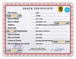 rave vital record death certificate universal PSD template