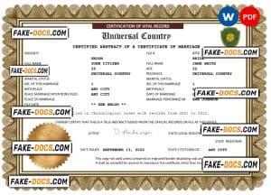 smart universal marriage certificate Word and PDF template, completely editable
