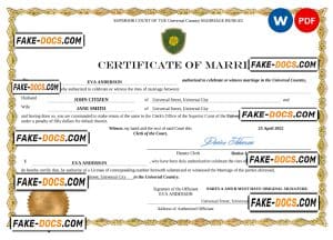 shadow universal marriage certificate Word and PDF template, fully editable