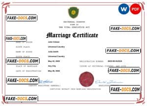 lure universal marriage certificate Word and PDF template, completely editable