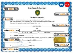 hypnotic universal marriage certificate Word and PDF template, fully editable