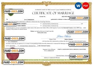 grace universal marriage certificate Word and PDF template, fully editable