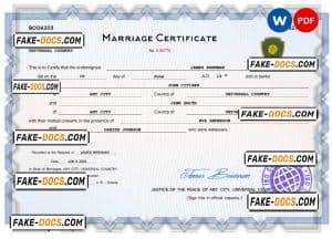 full-frontal universal marriage certificate Word and PDF template, fully editable