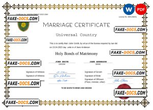 fresh universal marriage certificate Word and PDF template, completely editable