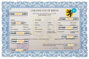 made universal birth certificate PSD template, completely editable