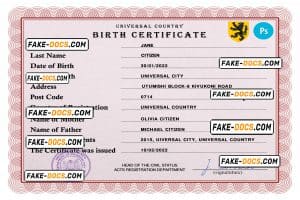 inspire birth universal certificate PSD template, completely editable