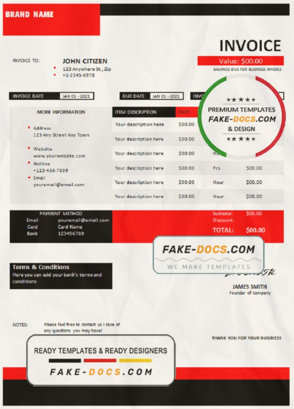 found report universal multipurpose invoice template in Word and PDF format, fully editable scan