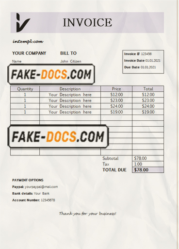 great setting universal multipurpose professional invoice template in Word and PDF format, fully editable scan