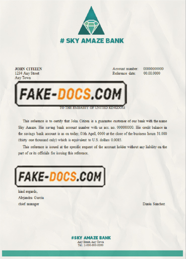 sky amaze bank universal multipurpose bank account reference template in Word and PDF format scan
