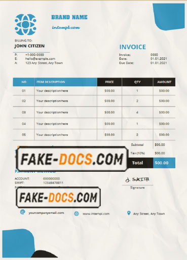 spire live universal multipurpose professional invoice template in Word and PDF format, fully editable scan