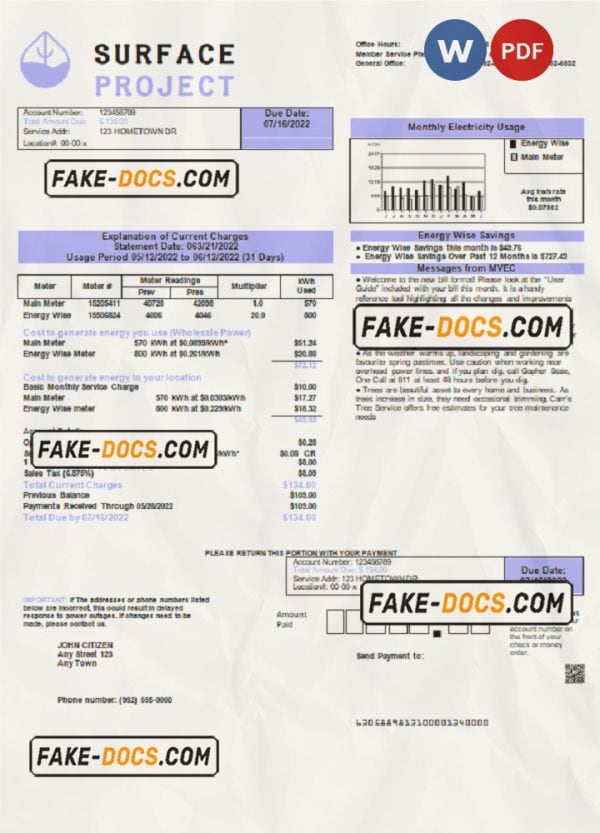 surface project universal multipurpose utility bill, Word and PDF ...