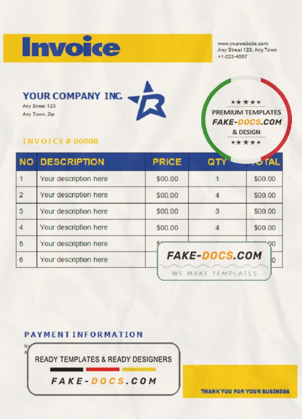 think charge universal multipurpose invoice template in Word and PDF format, fully editable scan