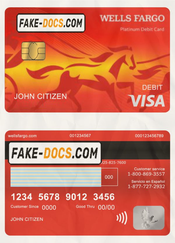 USA Wells Fargo bank visa debit card template in PSD format, version 2 scan