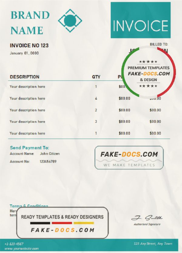 variety select universal multipurpose invoice template in Word and PDF format, fully editable scan