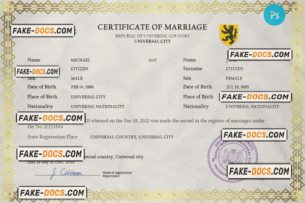 viewfinder universal marriage certificate PSD template, fully editable scan