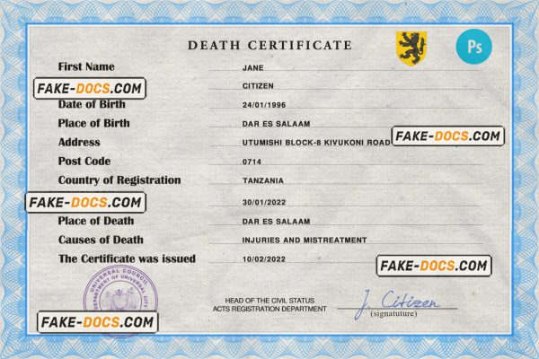 wise crowd death universal certificate PSD template, completely editable scan