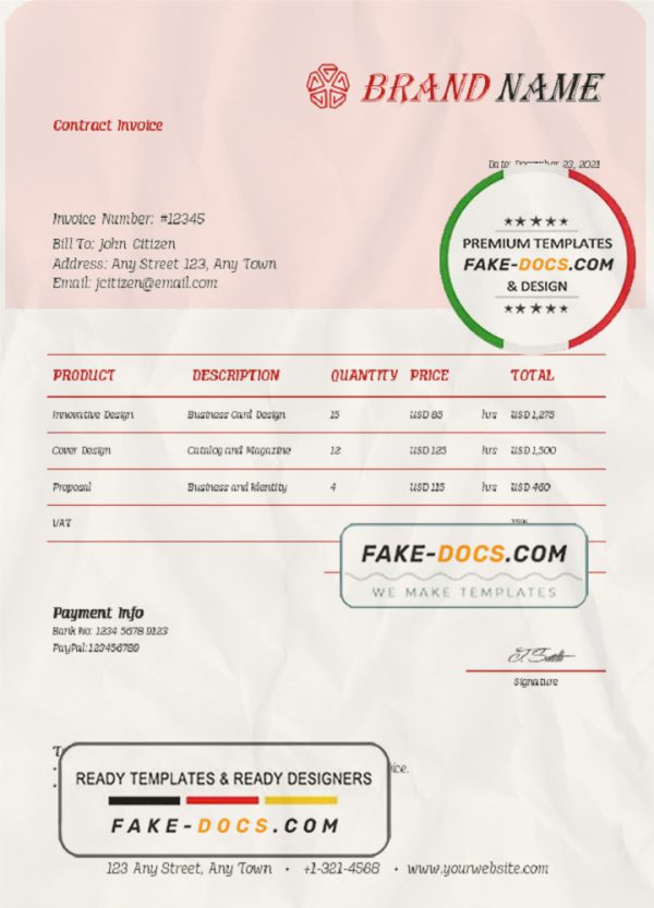 zip key universal multipurpose invoice template in Word and PDF format, fully editable scan
