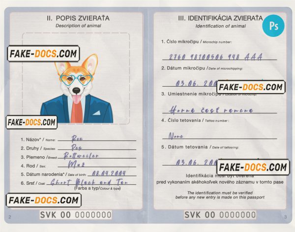 Singapore dog (animal, pet) passport PSD template, fully editable scan