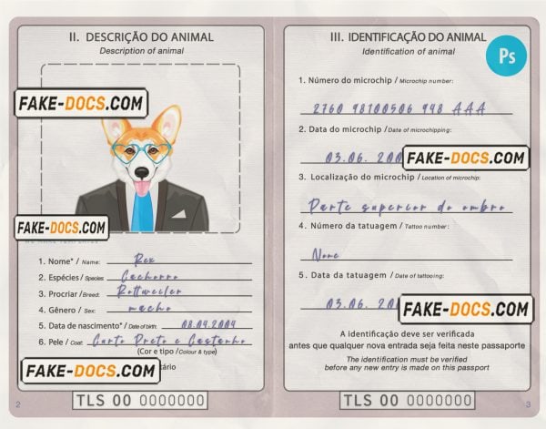 Timor-Leste dog (animal, pet) passport PSD template, fully editable