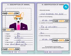 Kiribati dog (animal, pet) passport PSD template, fully editable