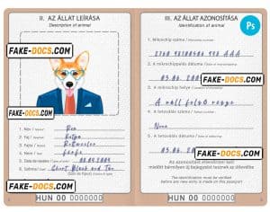 Hungary dog (animal, pet) passport PSD template, fully editable