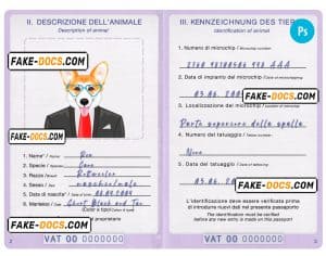 Holy See dog (animal, pet) passport PSD template, fully editable