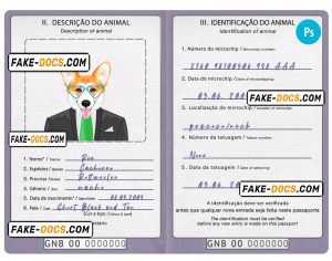 Guinea-Bissau dog (animal, pet) passport PSD template, fully editable