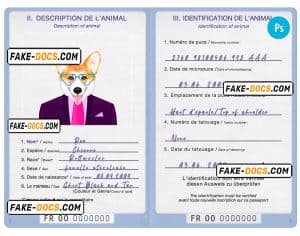 France dog (animal, pet) passport PSD template, completely editable