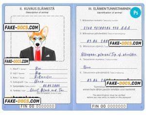 Finland dog (animal, pet) passport PSD template, fully editable