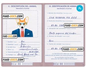 Ecuador dog (animal, pet) passport PSD template, fully editable