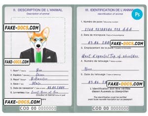 Democratic Republic of the Congo dog (animal, pet) passport PSD template, fully editable