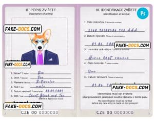 Czech Republic dog (animal, pet) passport PSD template, completely editable