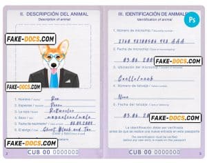 Cuba dog (animal, pet) passport PSD template, completely editable