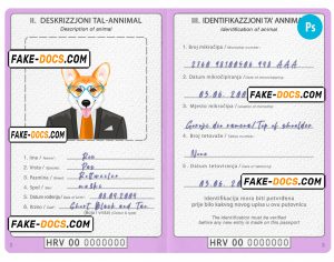 Croatia dog (animal, pet) passport PSD template, completely editable