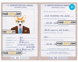 Chile dog (animal, pet) passport PSD template, completely editable