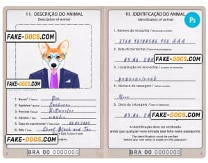 Brazil dog (animal, pet) passport PSD template, completely editable