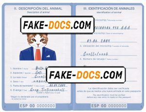 Spain cat (animal, pet) passport PSD template, completely editable