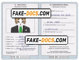 Slovenia cat (animal, pet) passport PSD template, fully editable