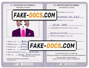 Portugal cat (animal, pet) passport PSD template, completely editable