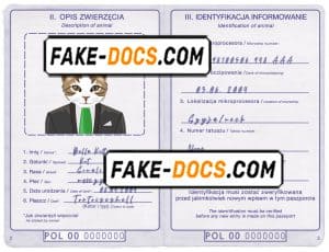 Poland cat (animal, pet) passport PSD template, fully editable