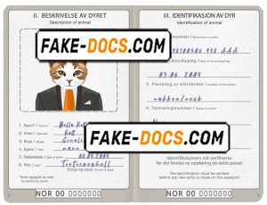 Norway cat (animal, pet) passport PSD template, fully editable