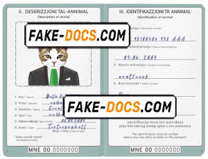Montenegro cat (animal, pet) passport PSD template, fully editable